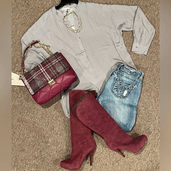 Enzo Angiolini Yabbo Suede Purple/Burgundy High Heel Knee Length Boot Size 7.5 - Picture 16 of 17